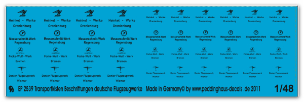 Peddinghaus-Decals 1:48 2539 Transportkisten Beschriftungen deutsche Flugzeugwerke