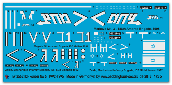 Peddinghaus-Decals 1:35 2562 IDF No 5 Merkava 2 -Magach 7C and 2 M113 Zelda