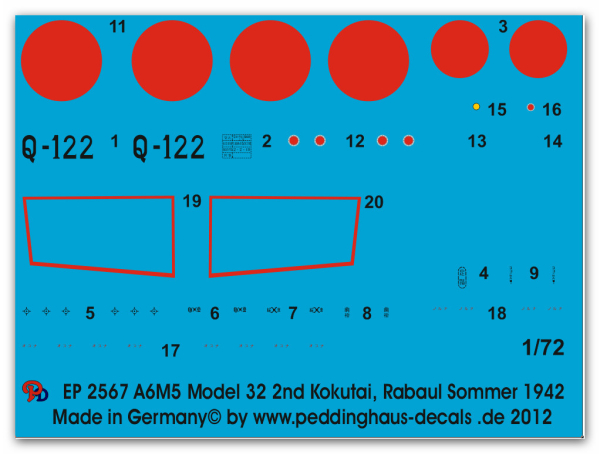 Peddinghaus-Decals 1/72 2567A6M5 Model 32 2nd Kokutai, Rabaul Summer 1942