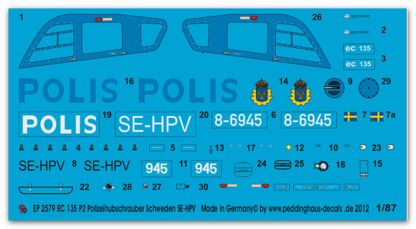 Peddinghaus 1/87  2579 EC 135 P2 Polizeihubschrauber Schweden SE-HPV