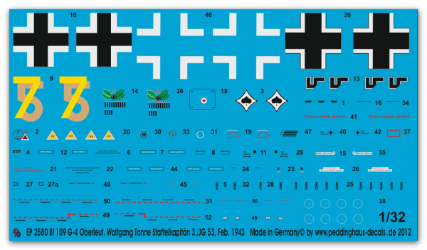 Peddinghaus 1/32 2580  Bf 109 G-4 Oberleutnant Wolfgang Tonne Staffelkapitän 3./JG 53 , Feb. 43