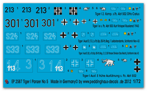 Peddinghaus-Decals 1:72 2587 5 Tiger I Panzer No 5