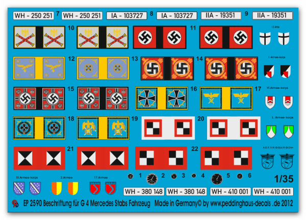 Peddinghaus-Decals 1:35  2590 Beschriftung für G4 Mercedes Stabsfahrzeug
