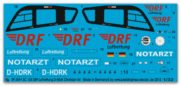 Peddinghaus-Decals 1:32  2591  EC 135 DRF Rettungshubschrauber D-HDRK Christoph 44