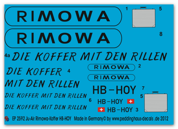 Peddinghaus-Decals 1:48 2592 Ju 52 JU-Air Rimowa-Koffer HB-HOY