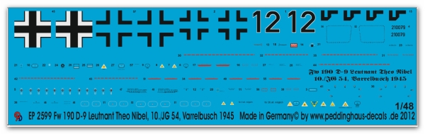 Peddinghaus-Decals 1:48 2599 Fw 190 D-9 Leutnant Theo Nibel 10./JG 54, Varrelbusch, Deutschland 1945