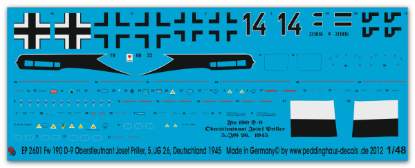 Peddinghaus-Decals 1:48 2601 Fw 190 D-9 Oberstleutnant Josef Priller 5./JG 26,  Deutschland 1945