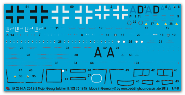 Peddinghaus-Decals 1:48 2614 Ar 234 B-2 Major Georg Bätcher III/ KG 76 1945