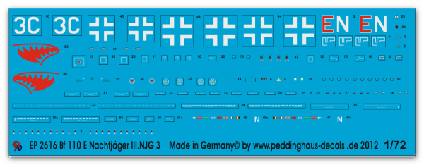 Peddinghaus-Decals 1/72 2616 Bf 110 E Nachtjäger III./ NJG 3