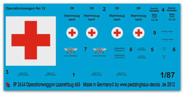 Peddinghaus-Decals 1:87 2634  Operationwaggon of the ambulance train 655