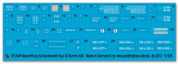 Peddinghaus-Decals 1:35 2649  Markings for the Bundeswehr Ssys 55-Rlmmps 650, 61 ton flat