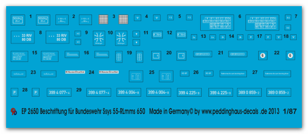 Peddinghaus-Decals 1:87 2650  Beschriftung für Bundeswehr Ssys 55-Rlmmps 650, 61 ton Flachwaggon