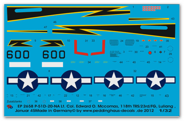 Peddinghaus 1/32 2658  P-51D-20-NA Lt. Col Edward O. Mccomas, 118th TRS/23/FG, Luliand, Jan. 1945