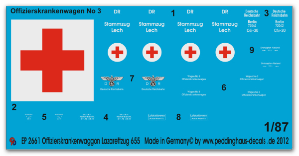 Peddinghaus-Decals 1:87 2661  Officertransportwaggon ambulance train 655, white label