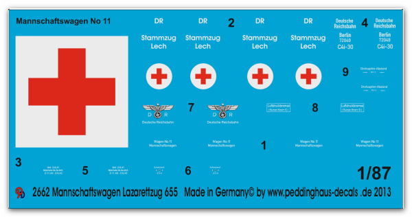 Peddinghaus-Decals 1:87 2662  Crewwaggon of the ambulance trian 655, white label