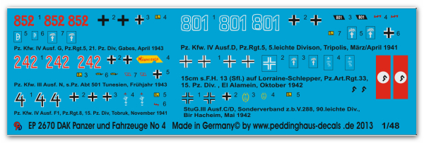 Peddinghaus-Decals 1:48 2670 DAK Tank markings No 4