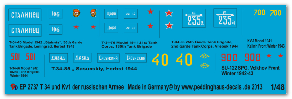 Peddinghaus-Decals 1:48 2737 T34 und KV 1 der russischen Armee