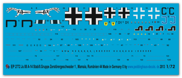 Peddinghaus-Decals 1/72 2772 Ju 88 A-14 Stab/II Gruppe Zerstörergeschwader 1