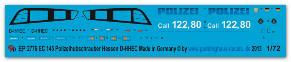 Peddinghaus-Decals 1:72 2776  EC 145 Polizeihubschrauber Hessen D-HHEC