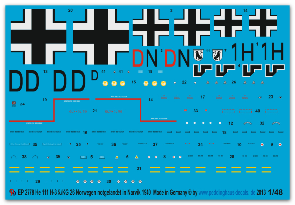 Peddinghaus-Decals 1:48 2778 He 111 H-3 5./KG 26 Norwegen notgelandet in Narvik 1940