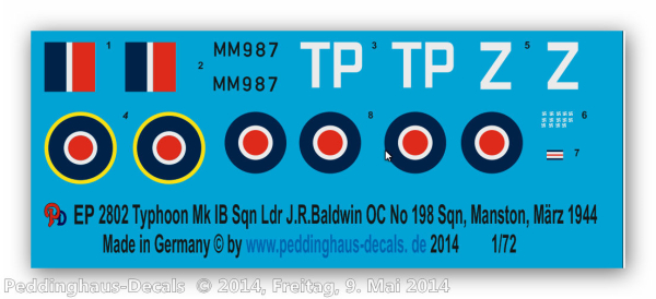 Peddinghaus-Decals 1/72  2802 Typhoon MK IB Ldr.J.R.Baldwin