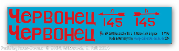 Peddinghaus-Decals 1:16  2808 markings for russian KV 2 4. Garde Reg.