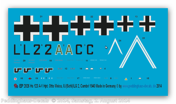 Peddinghaus-Decals 1/72  2826 HS 123A-1 Hauptmann Otto Weiss