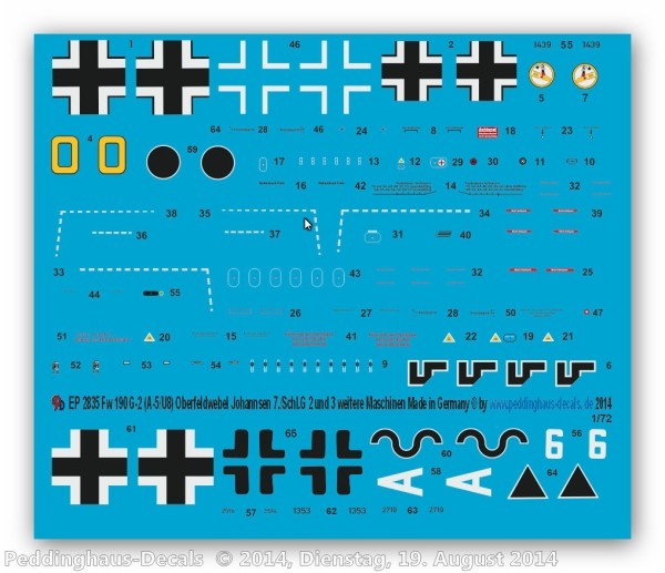 Peddinghaus-Decals 1:72  2835 FW 190 G-2 (A-5/U-8 Oberfeldwebel Johannsen 7./Schl.G. 2 Catania 1943