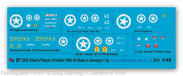 Peddinghaus-Decals 1:48 2839 Alliierte Panzer in Italien 1944-45