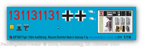 Peddinghaus-Decals 1:16  2843 Tiger I Uk Tankmuseum Bovinton