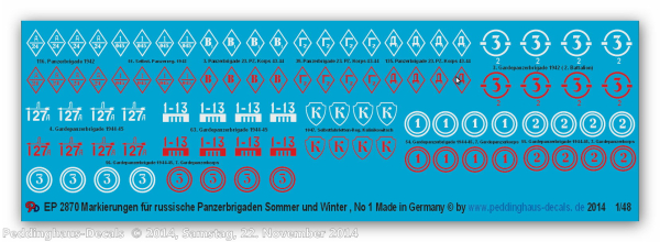 Peddinghaus-Decals 1:48 2870 markings for russian tank brigades