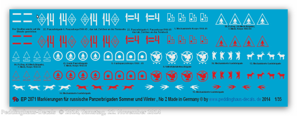 Peddinghaus-Decals 1:48 2871 markings for russian tank brigades No 2