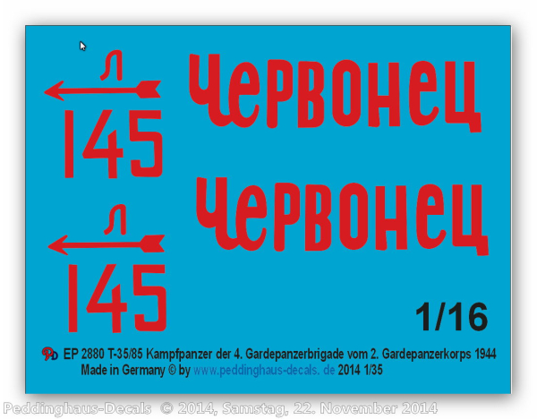 Peddinghaus-Decals 1:16  2880 T 34/85 markings for the 4. Gardetankbrigade