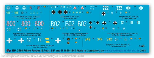 Peddinghaus-Decals 1:48 2890 german Panzer III early years 1939-1941