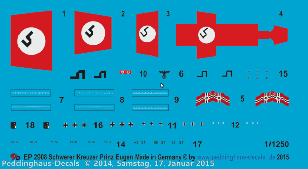Peddinghaus-Decals 1:1250  2908 markings for the heavy Cruiser Prinz Eugen