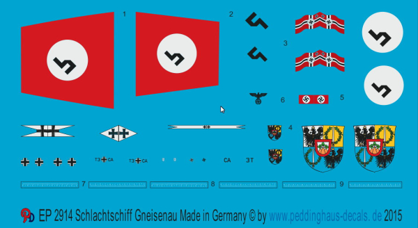 Peddinghaus-Decals 1:1250 2914 Schlachtschiff Gneisenau Beschriftungssatz