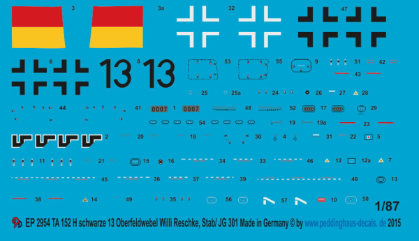 Peddinghaus-Decals 1:87  2954 TA 152 H black 13 Oberfeldwebel Willi Reschke 9 JG 301