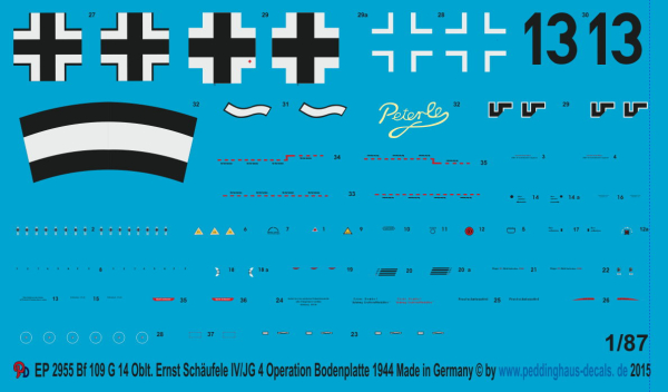 Peddinghaus-Decals 1:87  2955 Bf 109 G 14 Oblt. Ernst Schäufele IV/JG 4 Operation Bodenplatte 1944