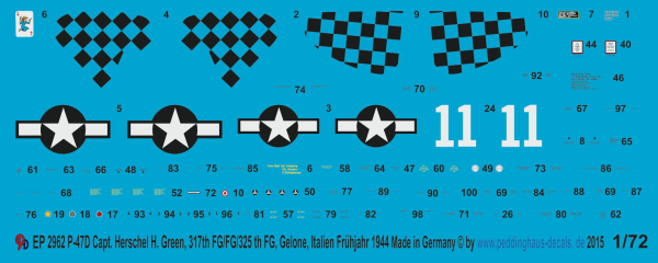 Peddinghaus-Decals 1/72  2962 P-47D Capt. Herschel H Green, 317th FG/325th FG, Gelone, Italien Frühjahr 1944