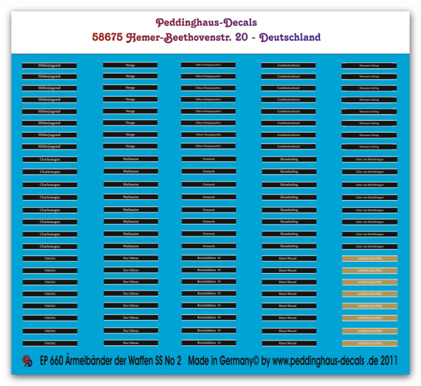 Peddinghaus-Decals 1:35  0660  Ärmelbänder Eliteeinheiten Blatt 2