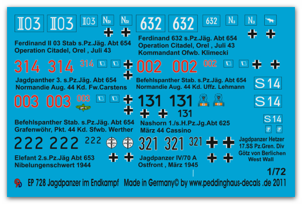 Peddinghaus-Decals 1:72 0728  Panzer im Endkampf im Reich