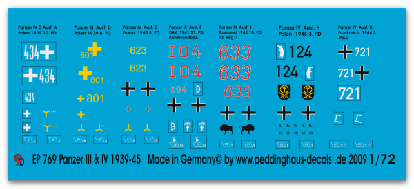 Peddinghaus-Decals 1:72 0769  Panzer III und Panzer IV Decals 1939-45