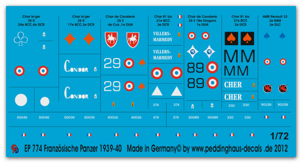 Peddinghaus-Decals 1:72 0774   Französische Kampfpanzer 1939-40 Teil 1
