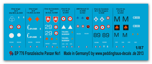Peddinghaus 1/87 0776 French tank markings 1939-40 No 1