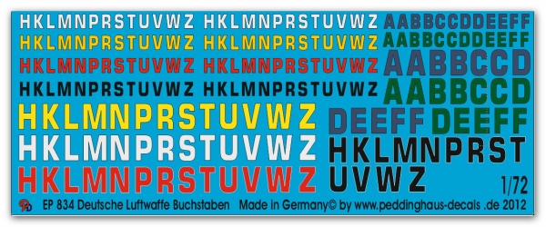 Peddinghaus-Decals 1/72 0834 Buchstaben für Flugzeuge