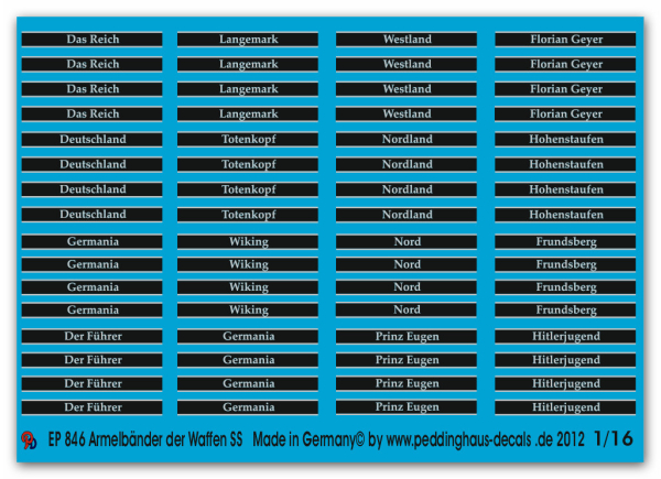 Peddinghaus-Decals 1:16 0846 Cufftitles of the Waffen SS