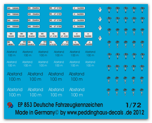 Peddinghaus-Decals 1:72 0853 Deutsche Nummernschilder