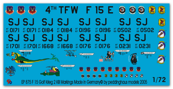 Peddinghaus-Decals 1/72 0875 F 15 Tomcats Nose Art und Kill markings Gulf War 2
