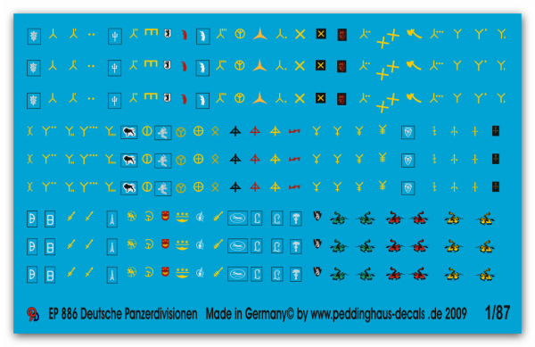 Peddinghaus 1/87 0886 german tank division unit signs