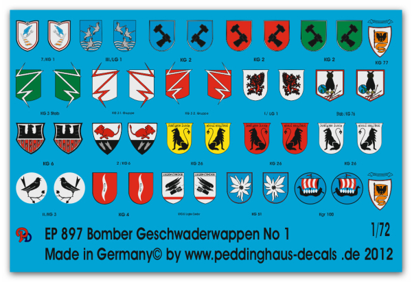 Peddinghaus-decals 1:72 0897 german bomber unit markings No 1